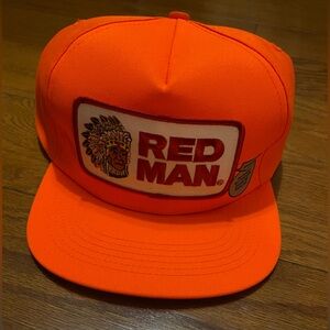 Vintage Red Man Chewing Tobacco Orange Snapback Patch Trucker Hat Cap - USA Made
